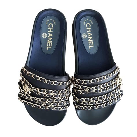 chanel black on black slipper|Chanel sandals women 2021.